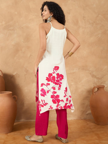 Varanga Women Spaghetti Strap Straight Floral Kurta With Trousers